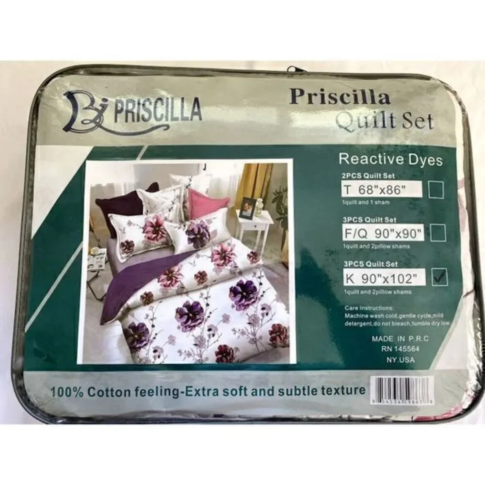 100% Cotton Feeling 3pcs Quilt Set -King Size